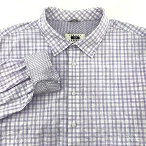 Joseph Abboud Mens Purple White Plaid Cotton Long Sleeve Dress Shirt Size XXL